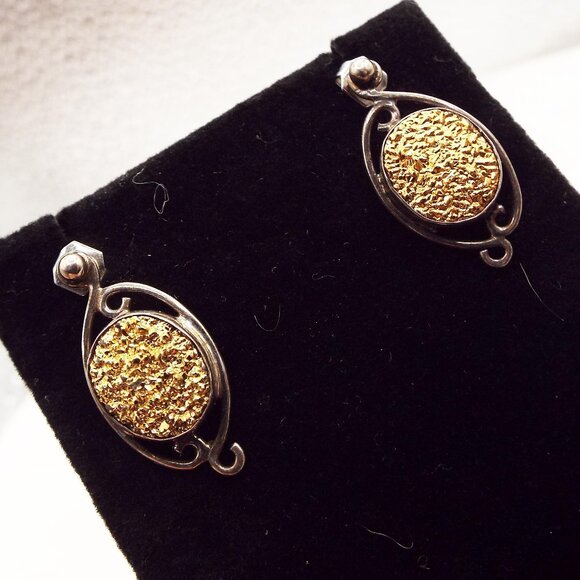 JAY KING MINE FINDS STERLING OVAL GOLD DRUZY OVAL PIERCED EARRINGS 73 - Picture 2 of 5